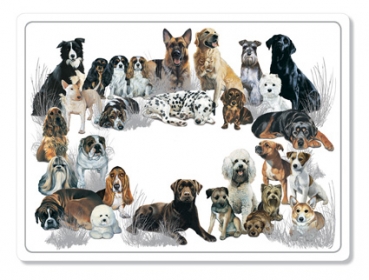 Glasschneideplatte viele Hunderassen / Hunde / Dogs Galore