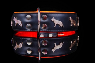 Motiv Halsband Deutscher Schäferhund 5cm breit Lederhalsband