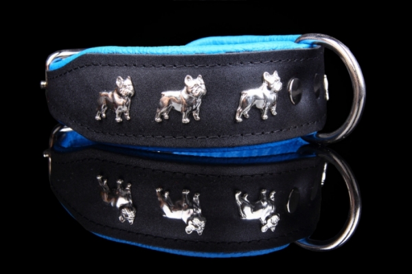 Motiv Halsband Französische Bulldogge 4cm breit Lederhalsband