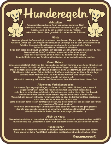 Aluminium Schild Hunderegeln