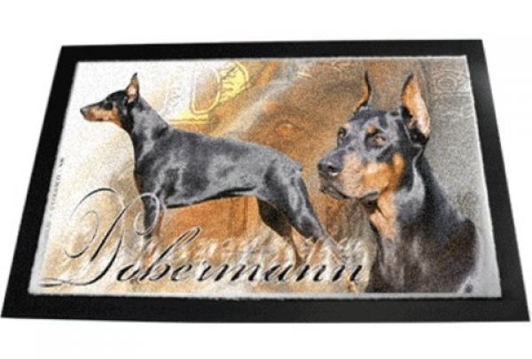 Designer Fussmatte Dobermann 1 schwarz / rot kupiert