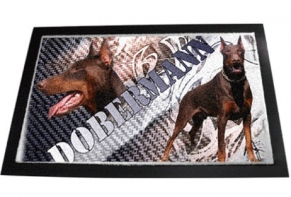 Designer Fussmatte Dobermann 2 braun / rot kupiert