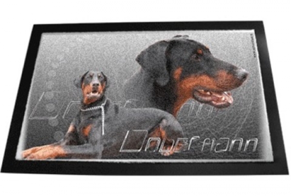 Designer Fussmatte Dobermann 3 schwarz / rot unkupiert