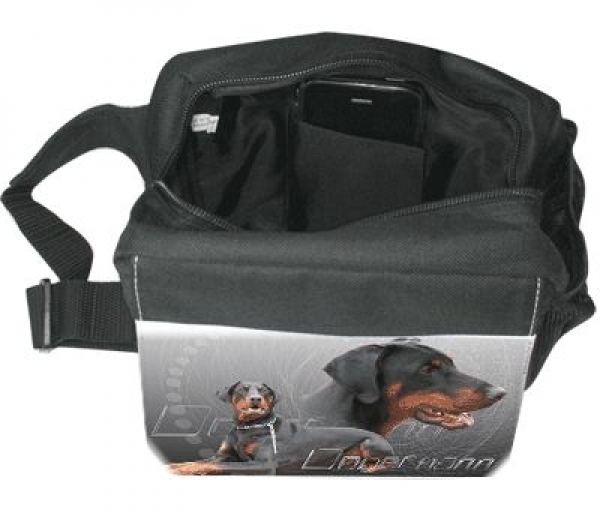 Gürteltasche / Bauchtasche Dobermann 3 schwarz / rot unkupiert