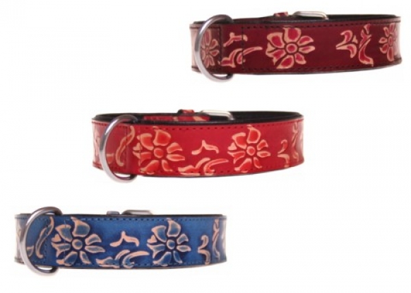 Lederhalsband Flower / Blumen Halsband 4 cm breit