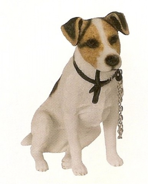 Hundefigur Jack Russell Terrier sitzend mit Leine im Maul