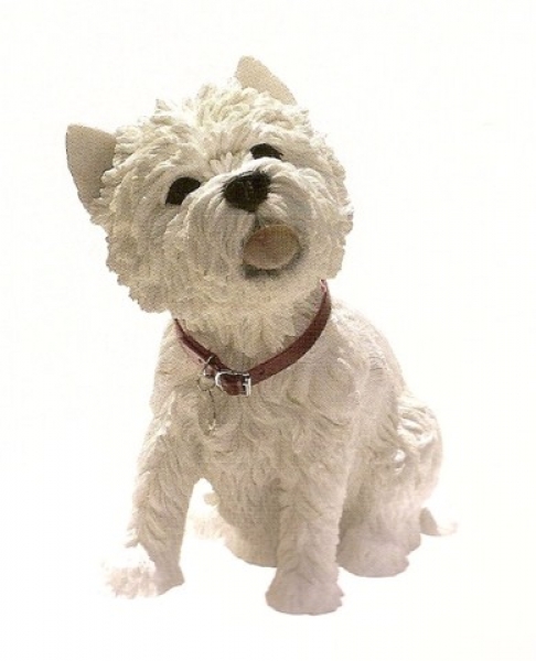 Hundefigur Westie sitzend mit rotem Halsband