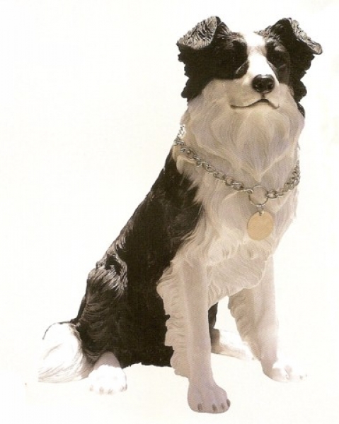 Hundefigur Border Collie sitzend mit Metallhalsband