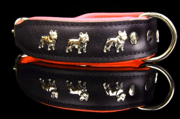 Motiv Halsband Französische Bulldogge 4cm breit Lederhalsband